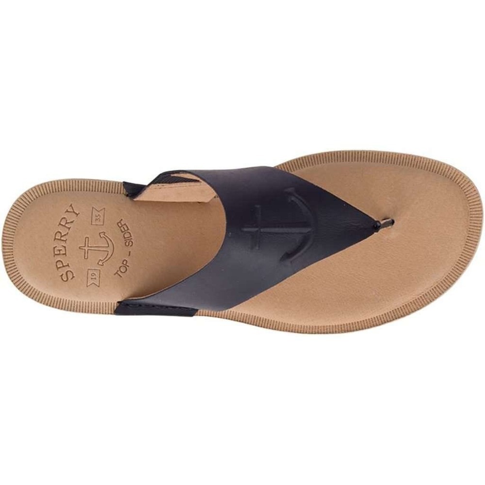 Sperry Top-Sider Womens Black Leather Anchor Logo Thong Sandals STS83054 Size 7